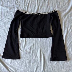 Edikted black lace off shoulder long sleeve crop
